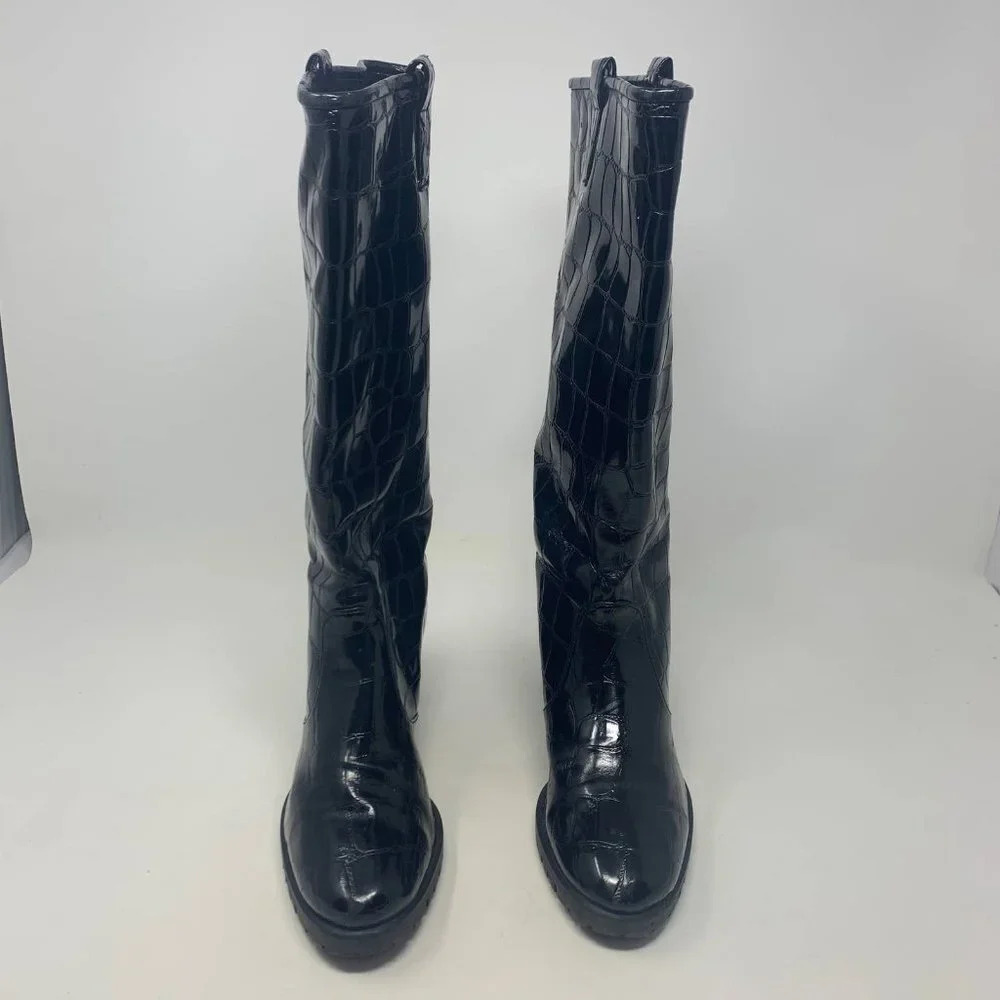 Stuart Weitzman Black Croc Leather Heeled Boots Size US 6 - Picture 2 of 10